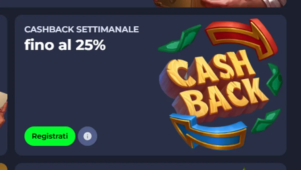 Cashback settimanale fino al 25pct